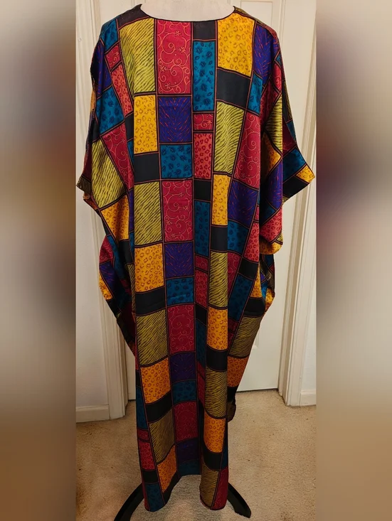 Vintage Winlar Satin Patchwork Caftan w Animal Print. Excellent condition. - Picture 5 of 9